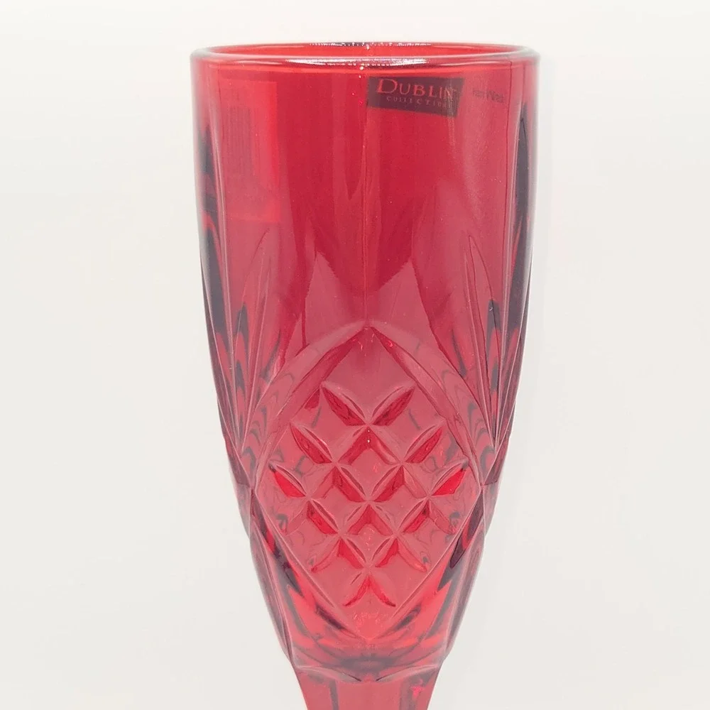 Dublin Set of 2 Ruby Red Crystal Flute 6oz For Champagne Prosecco Sparkling Wine